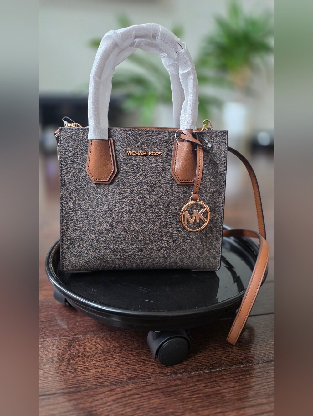 NWT Michael Kors Camille Small Logo Leather Satchel Brown Acorn